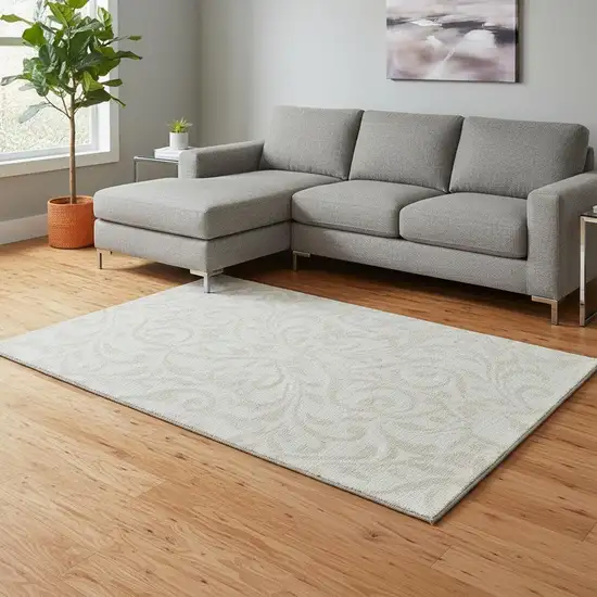 Ivory And Beige Floral Washable Area Rug With UV Protection Photo 2