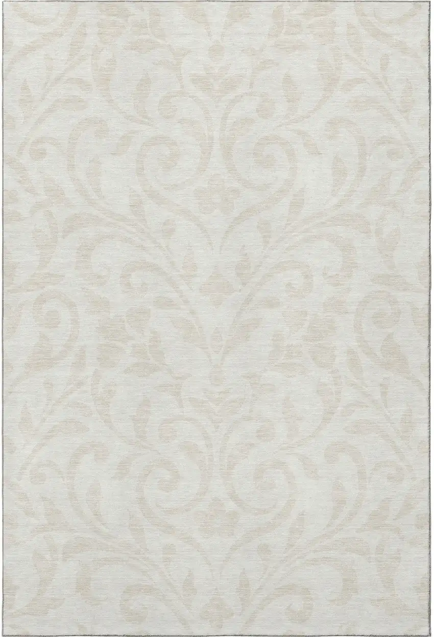 Ivory And Beige Floral Washable Area Rug With UV Protection Photo 4