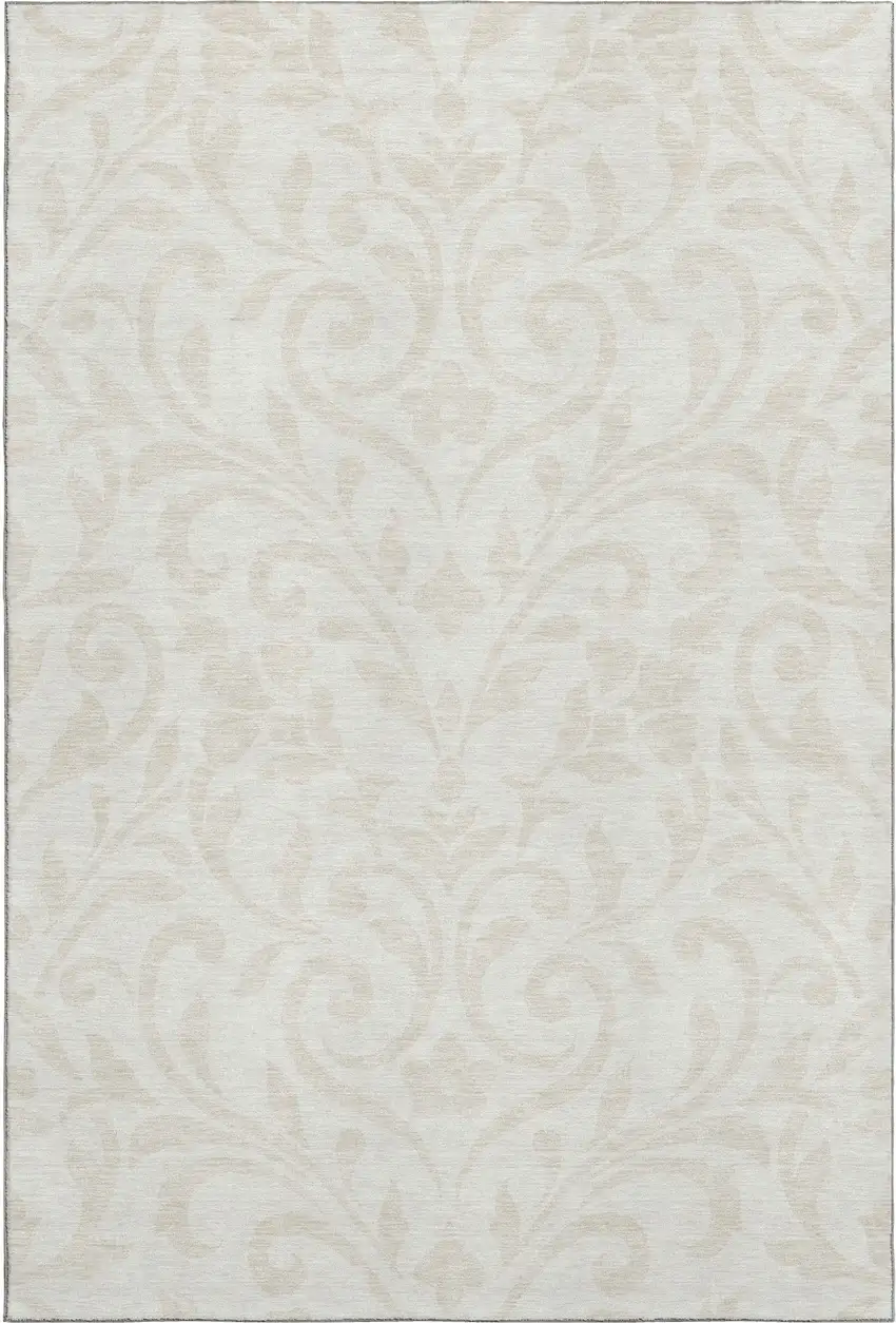 Ivory And Beige Floral Washable Area Rug With UV Protection Photo 1