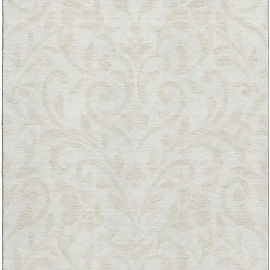 Ivory And Beige Floral Washable Area Rug With UV Protection Photo 4