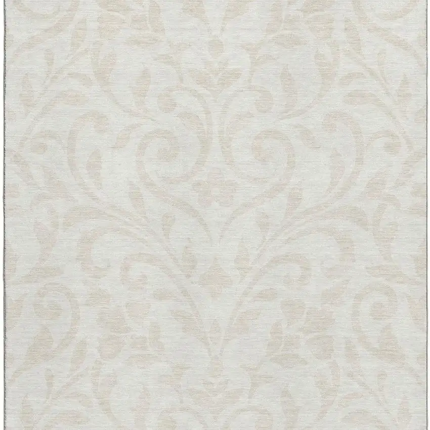 Ivory And Beige Floral Washable Area Rug With UV Protection Photo 4
