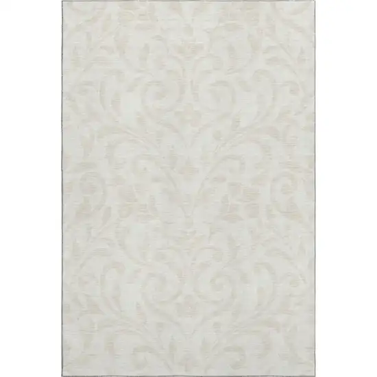 Ivory And Beige Floral Washable Area Rug With UV Protection Photo 1
