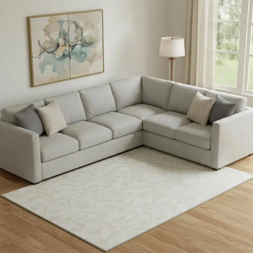 Ivory And Beige Floral Washable Area Rug With UV Protection Photo 1