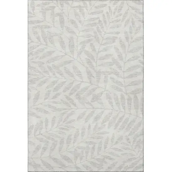 Ivory And Beige Floral Washable Area Rug With UV Protection Photo 4