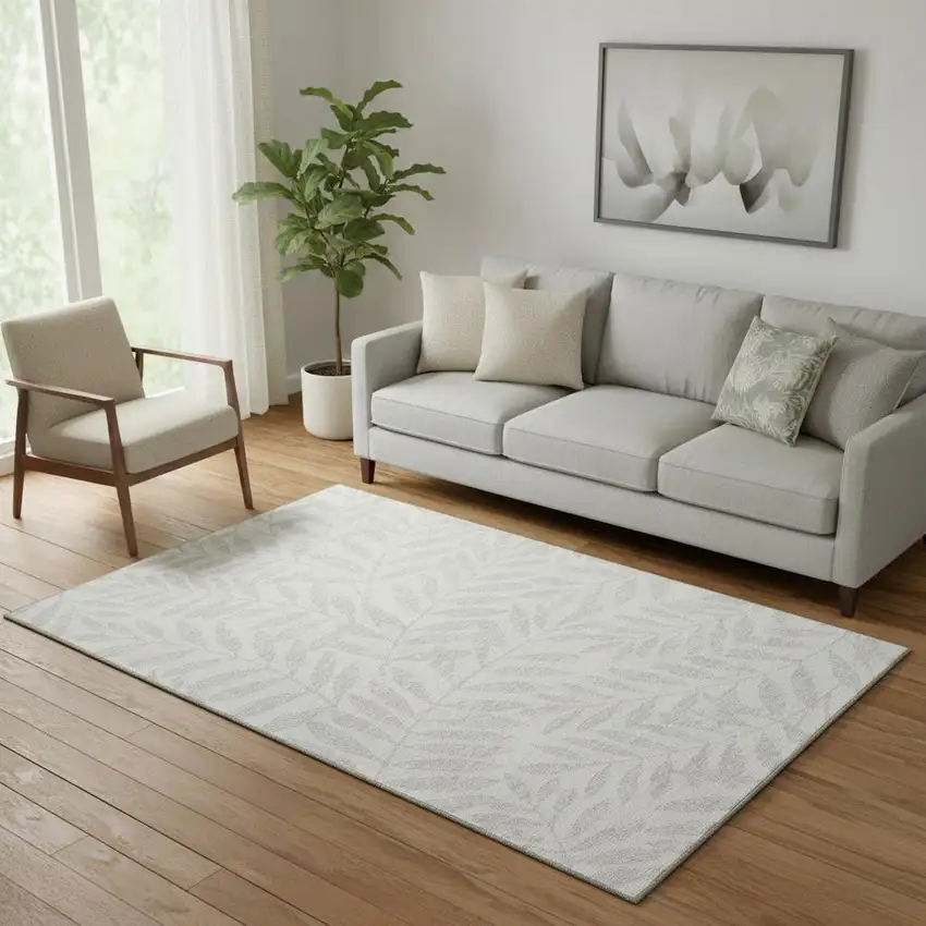 Ivory And Beige Floral Washable Area Rug With UV Protection Photo 1