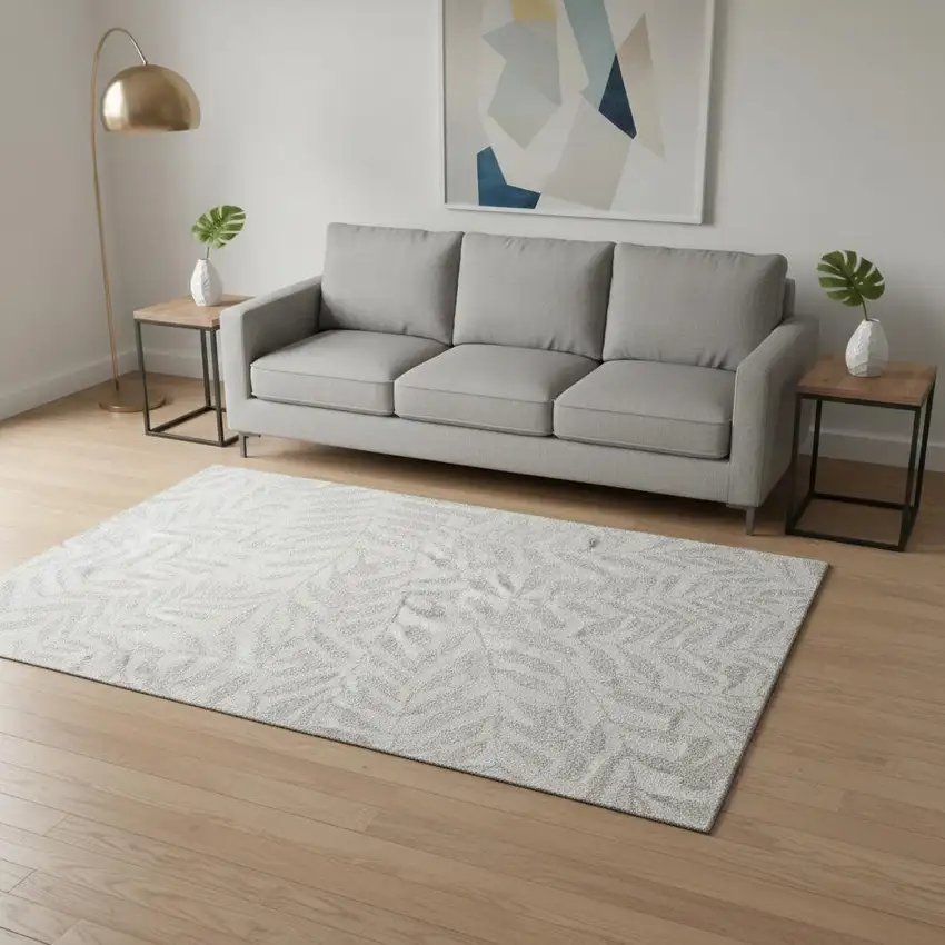 Ivory And Beige Floral Washable Area Rug With UV Protection Photo 2