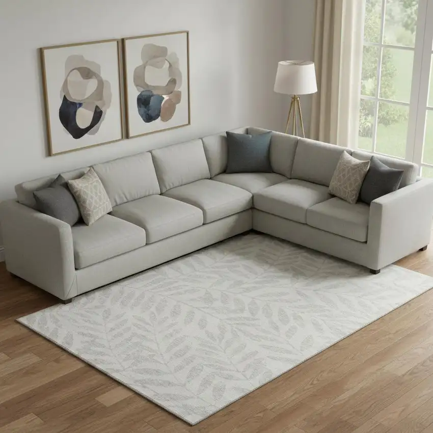 Ivory And Beige Floral Washable Area Rug With UV Protection Photo 1