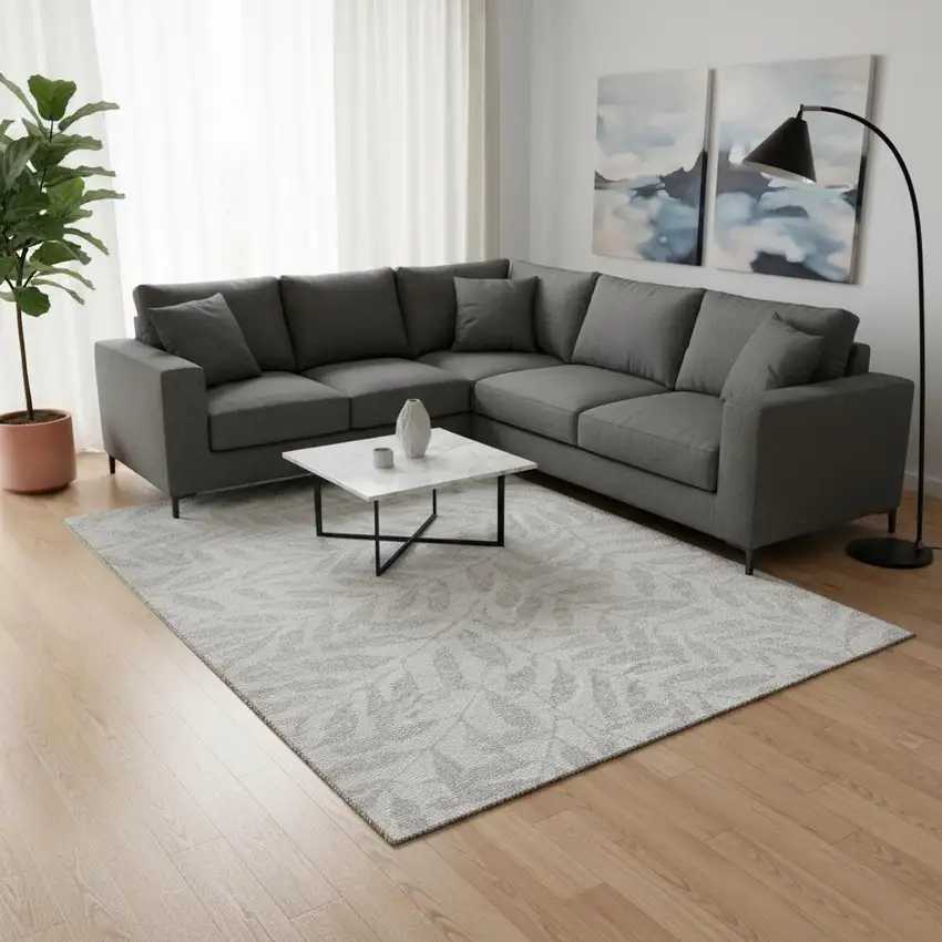 Ivory And Beige Floral Washable Area Rug With UV Protection Photo 2