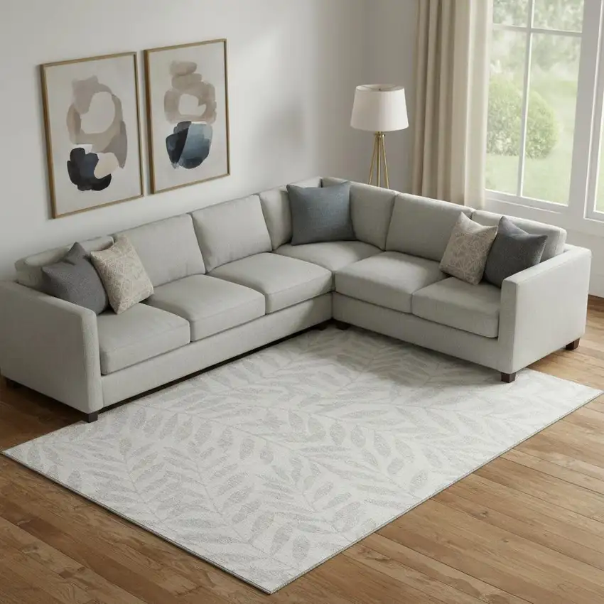 Ivory And Beige Floral Washable Area Rug With UV Protection Photo 1