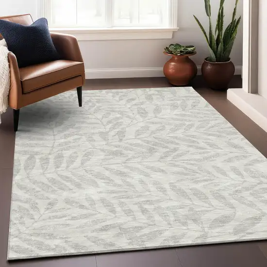Ivory And Beige Floral Washable Area Rug With UV Protection Photo 5