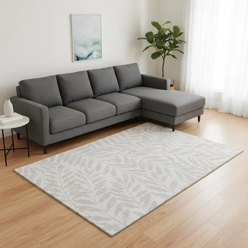 Ivory And Beige Floral Washable Area Rug With UV Protection Photo 2