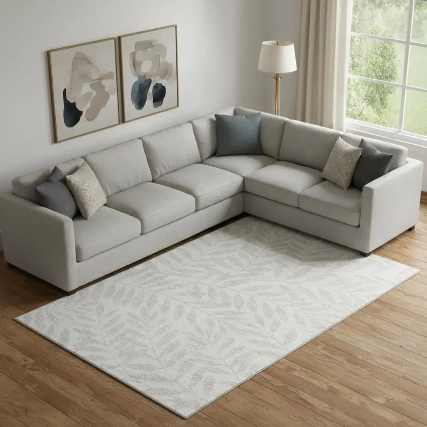 Ivory And Beige Floral Washable Area Rug With UV Protection Photo 1