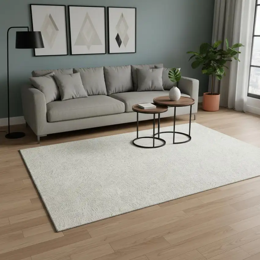 Ivory And Beige Floral Washable Area Rug With UV Protection Photo 2