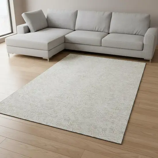 Ivory And Beige Floral Washable Area Rug With UV Protection Photo 2