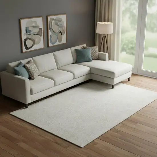 Ivory And Beige Floral Washable Area Rug With UV Protection Photo 1