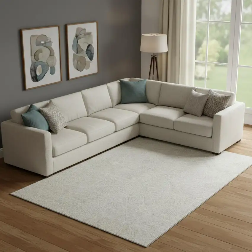 Ivory And Beige Floral Washable Area Rug With UV Protection Photo 1