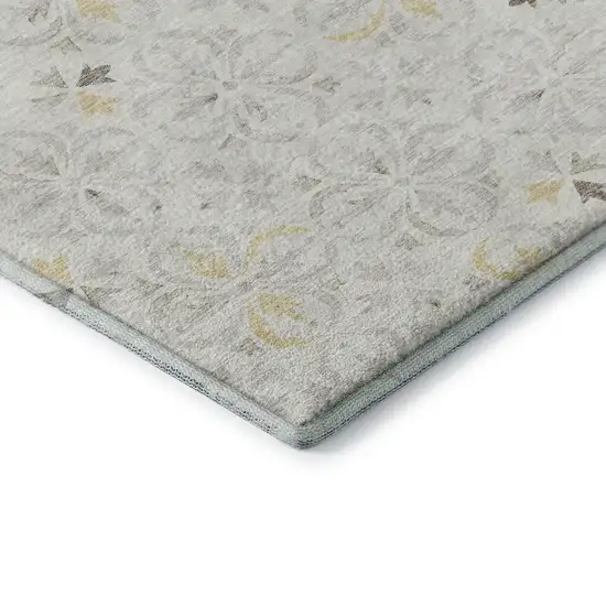 Ivory And Beige Floral Washable Area Rug With UV Protection Photo 7