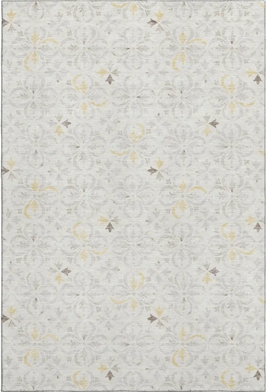 Ivory And Beige Floral Washable Area Rug With UV Protection Photo 1