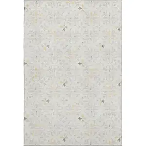 Photo of Ivory And Beige Floral Washable Area Rug With UV Protection