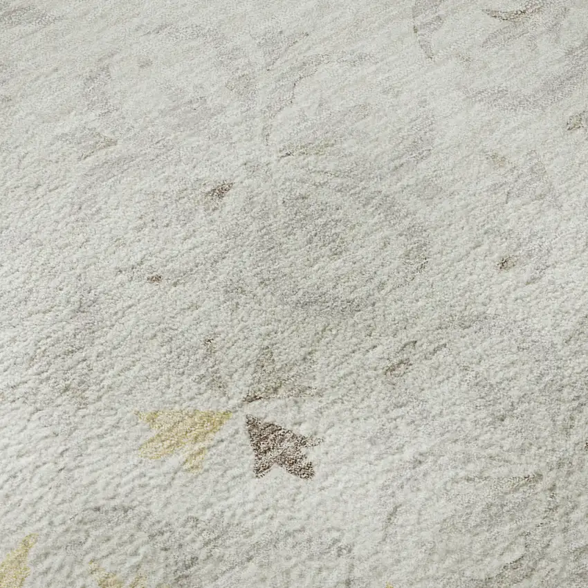 Ivory And Beige Floral Washable Area Rug With UV Protection Photo 9