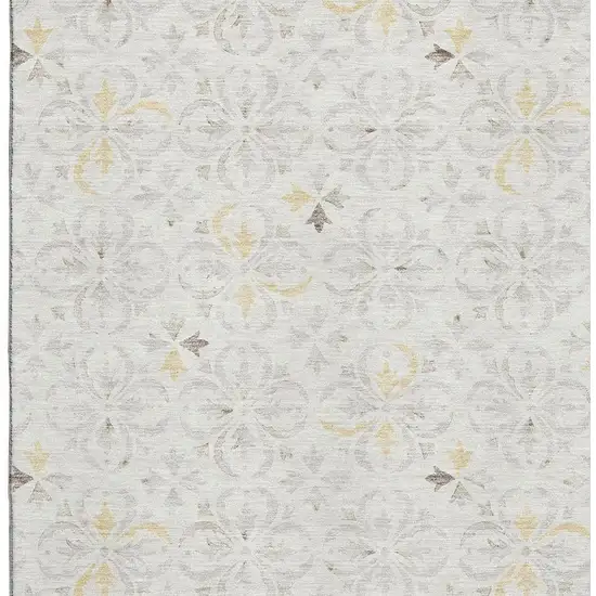 Ivory And Beige Floral Washable Area Rug With UV Protection Photo 2
