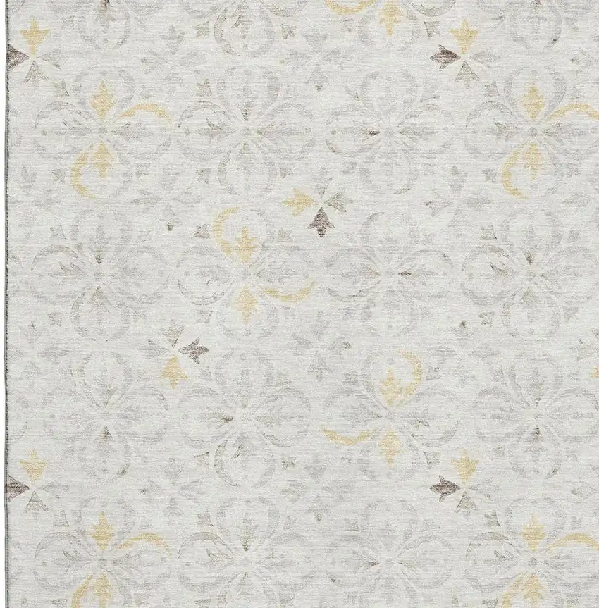 Ivory And Beige Floral Washable Area Rug With UV Protection Photo 2