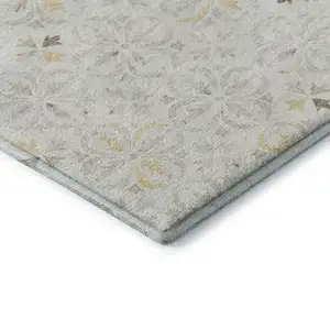 Photo of Ivory And Beige Floral Washable Area Rug With UV Protection