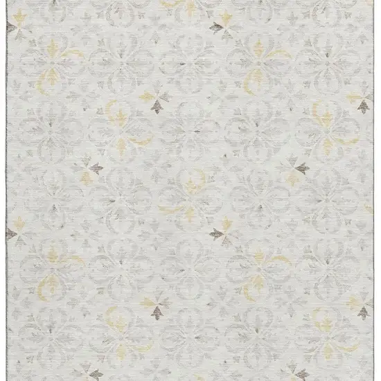 Ivory And Beige Floral Washable Area Rug With UV Protection Photo 3