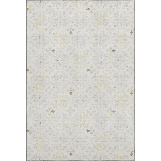 Ivory And Beige Floral Washable Area Rug With UV Protection Photo 1