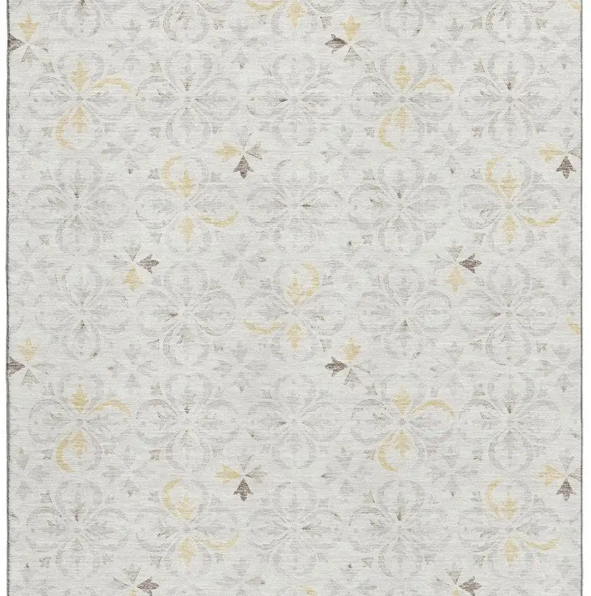 Ivory And Beige Floral Washable Area Rug With UV Protection Photo 2