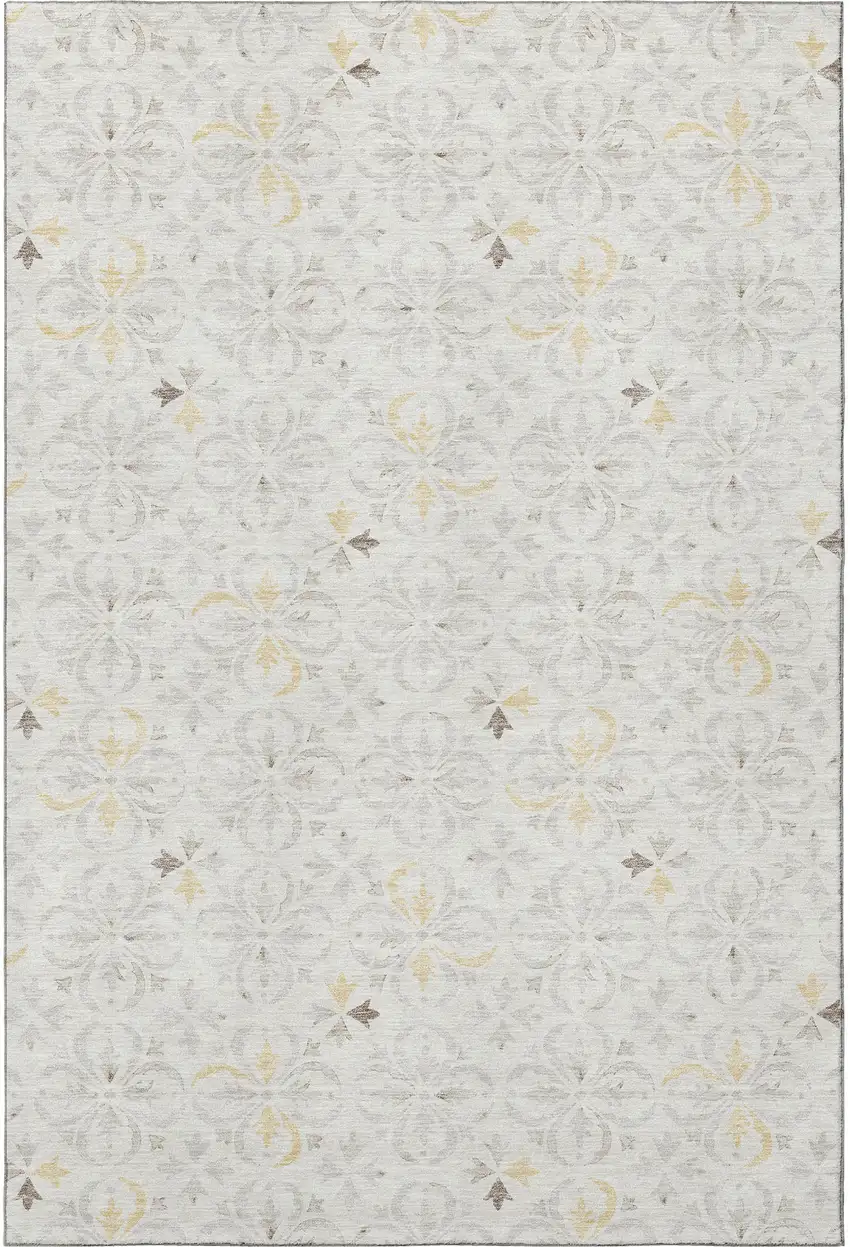 Ivory And Beige Floral Washable Area Rug With UV Protection Photo 3