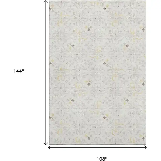 Ivory And Beige Floral Washable Area Rug With UV Protection Photo 9