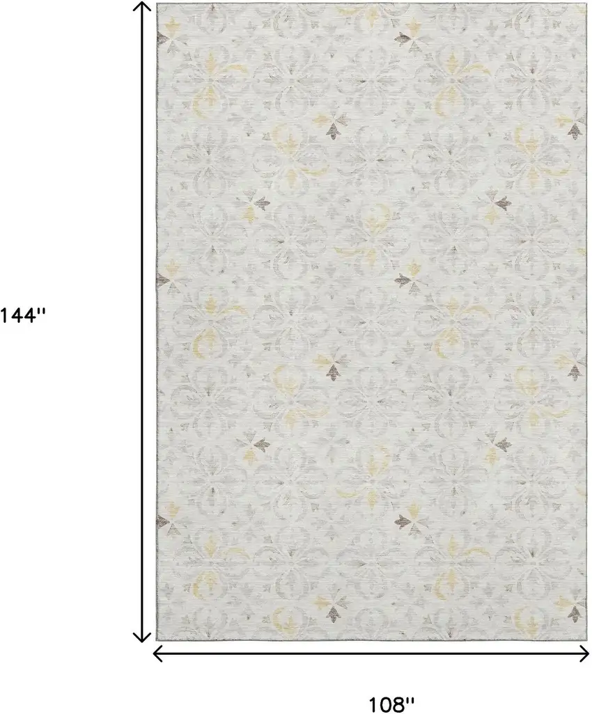 Ivory And Beige Floral Washable Area Rug With UV Protection Photo 9