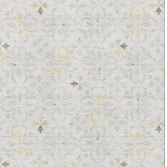 Ivory And Beige Floral Washable Area Rug With UV Protection Photo 2