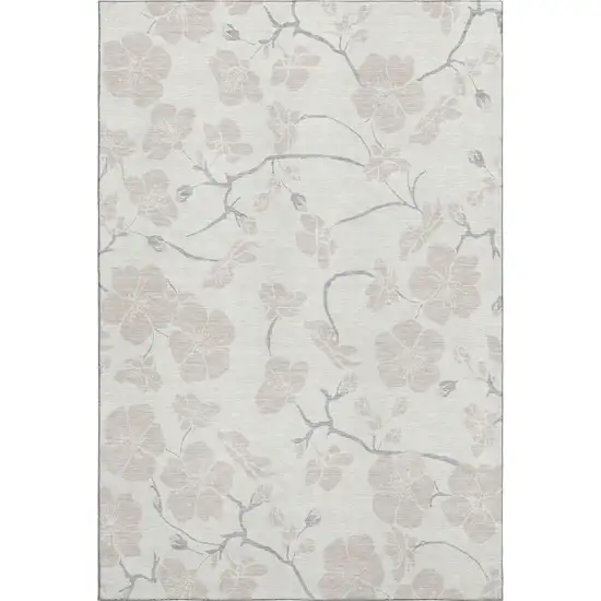 Ivory And Beige Floral Washable Area Rug With UV Protection Photo 6