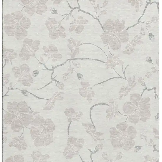 Ivory And Beige Floral Washable Area Rug With UV Protection Photo 4