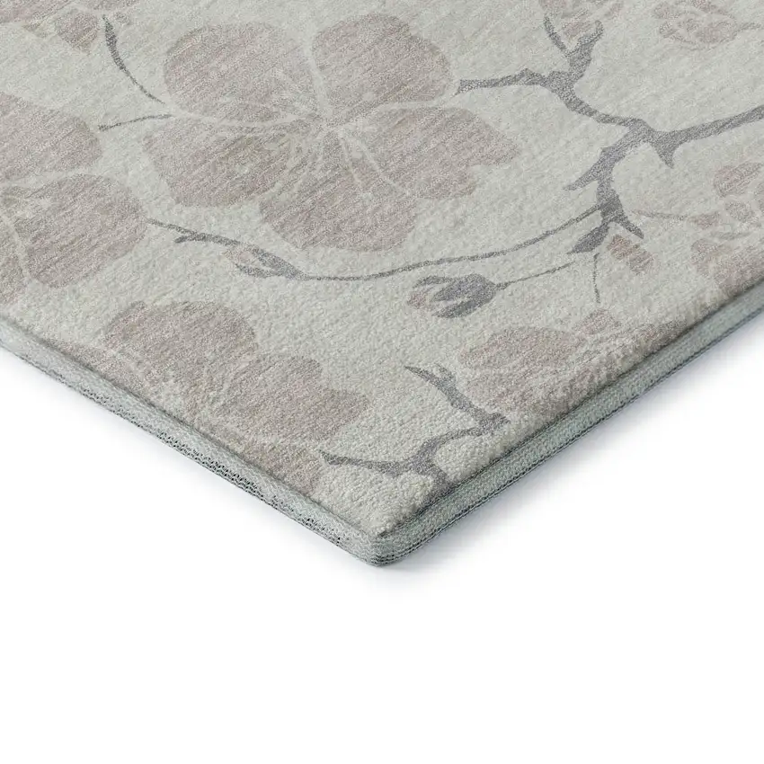 Ivory And Beige Floral Washable Area Rug With UV Protection Photo 8
