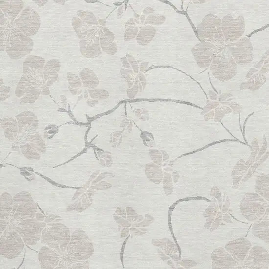 Ivory And Beige Floral Washable Area Rug With UV Protection Photo 3