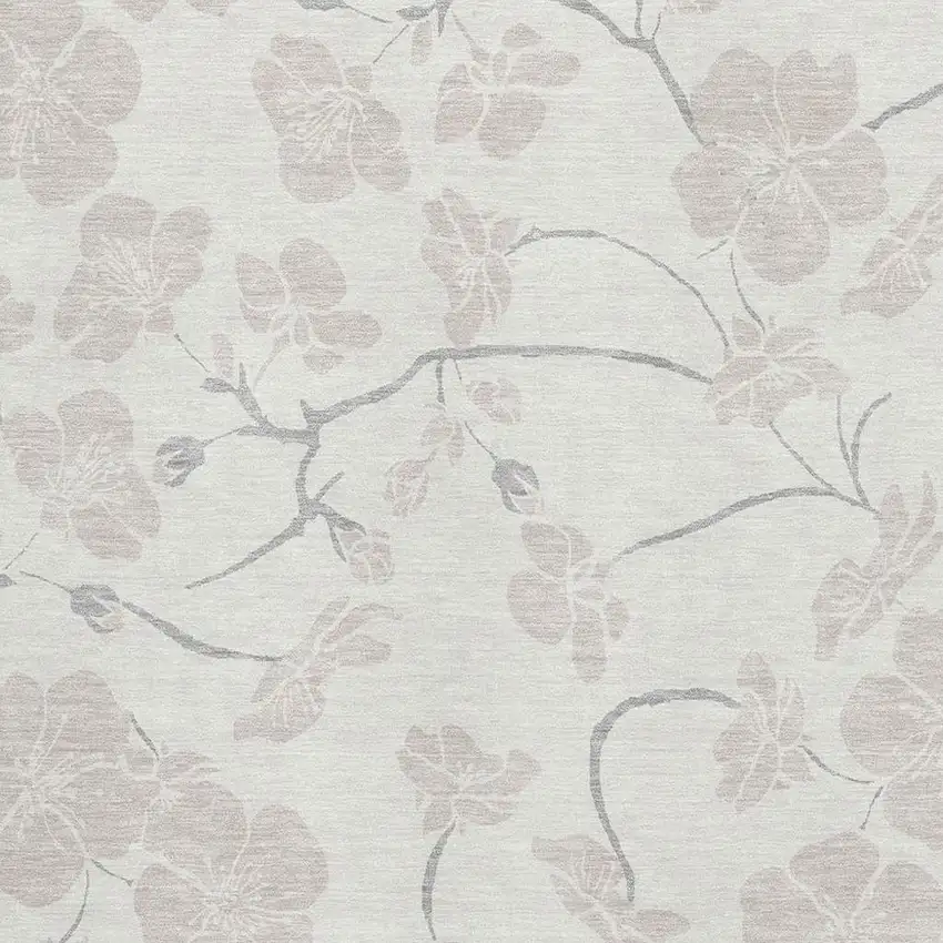 Ivory And Beige Floral Washable Area Rug With UV Protection Photo 3