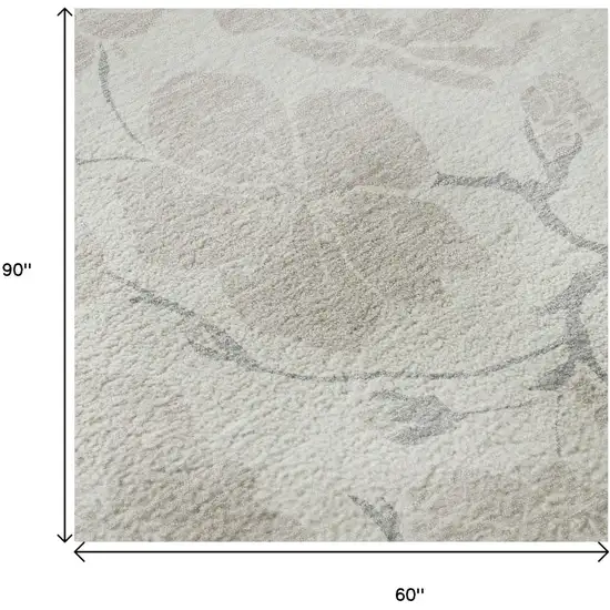Ivory And Beige Floral Washable Area Rug With UV Protection Photo 9