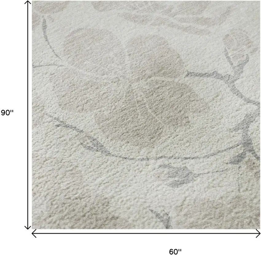 Ivory And Beige Floral Washable Area Rug With UV Protection Photo 9