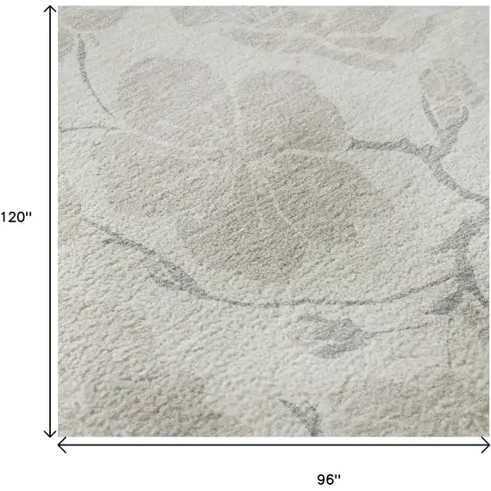 Ivory And Beige Floral Washable Area Rug With UV Protection Photo 9