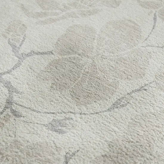 Ivory And Beige Floral Washable Area Rug With UV Protection Photo 3