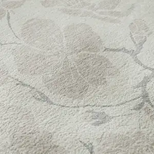 Photo of Ivory And Beige Floral Washable Area Rug With UV Protection