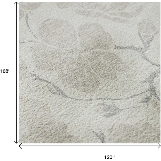Ivory And Beige Floral Washable Area Rug With UV Protection Photo 9