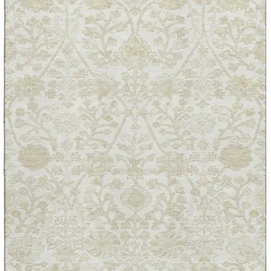 Ivory And Beige Floral Washable Area Rug With UV Protection Photo 4