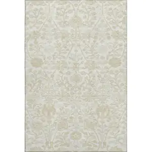 Photo of Ivory And Beige Floral Washable Area Rug With UV Protection