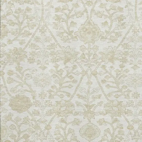 Ivory And Beige Floral Washable Area Rug With UV Protection Photo 3