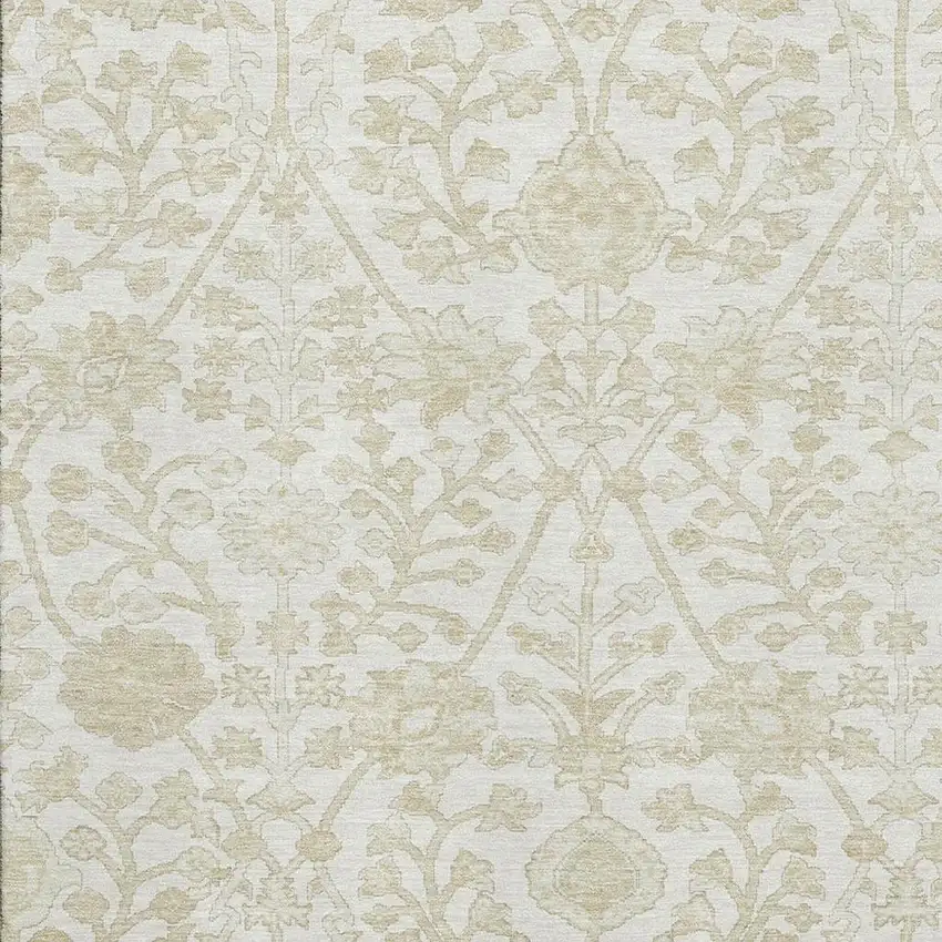 Ivory And Beige Floral Washable Area Rug With UV Protection Photo 3