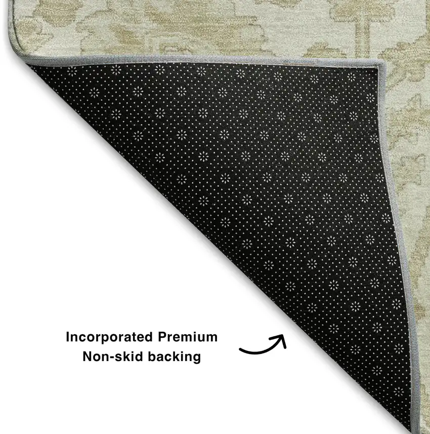 Ivory And Beige Floral Washable Area Rug With UV Protection Photo 7